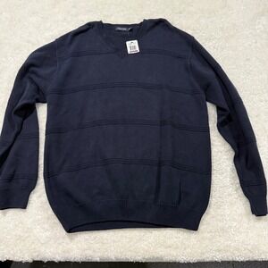 Nautica V-Neck Sweater Mens XXL Navy Blue Textured Stripe 100% Cotton NWT